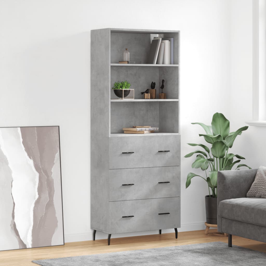 Buffet haut Gris béton 69,5x34x180 cm Bois d'ingénierie - XIOS