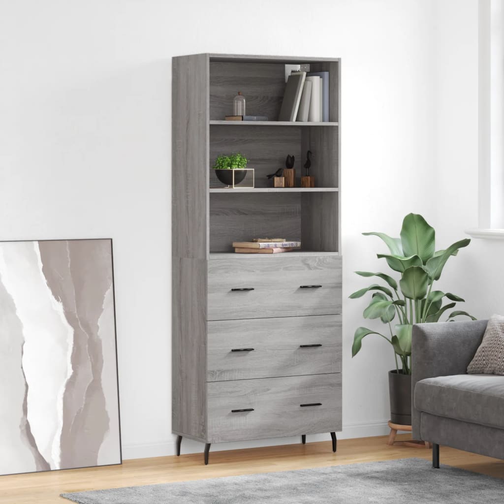 Buffet haut Sonoma gris 69,5x34x180 cm Bois d'ingénierie Buffets & bahuts vidaXL