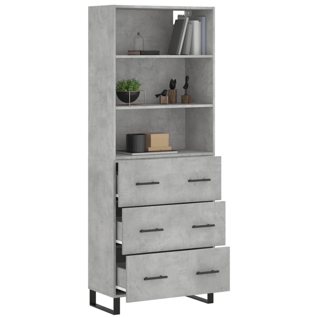 Buffet haut Gris béton 69,5x34x180 cm Bois d'ingénierie - XIOS