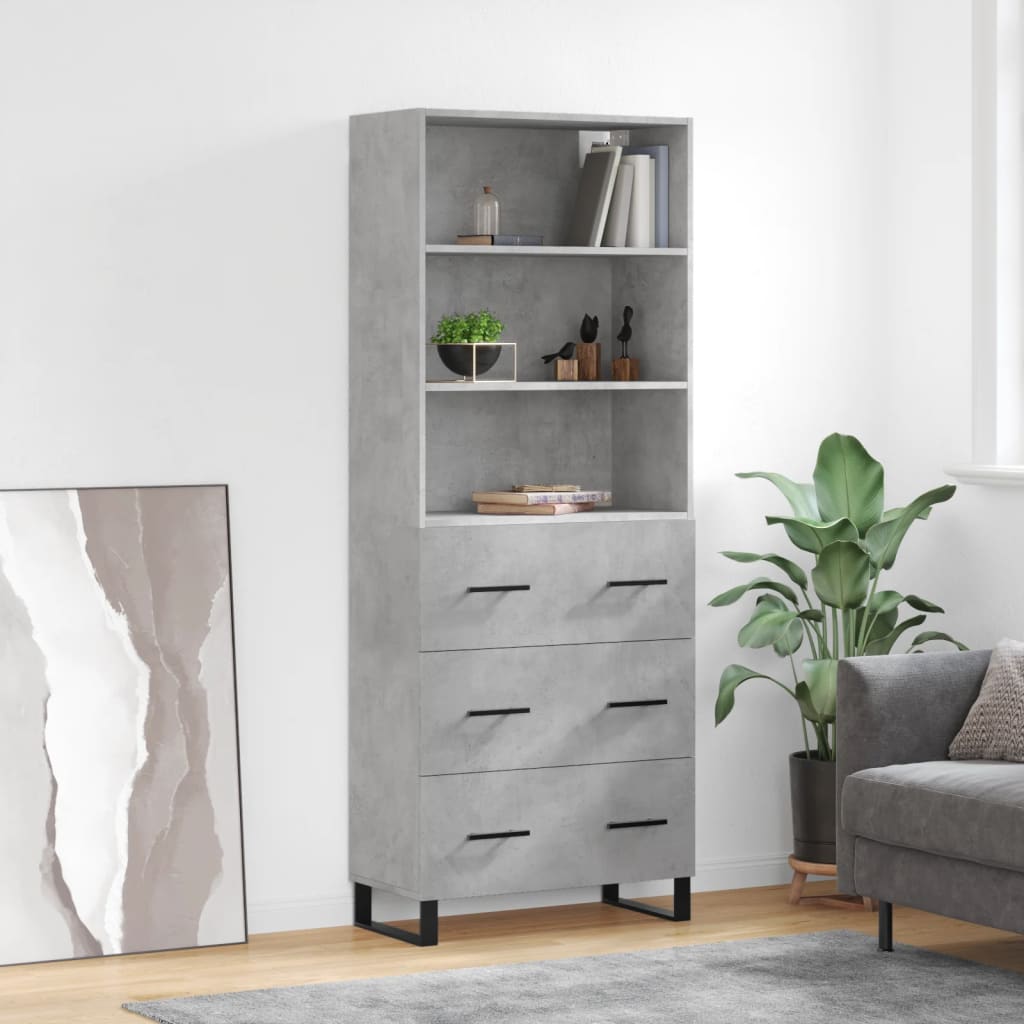 Buffet haut Gris béton 69,5x34x180 cm Bois d'ingénierie - XIOS
