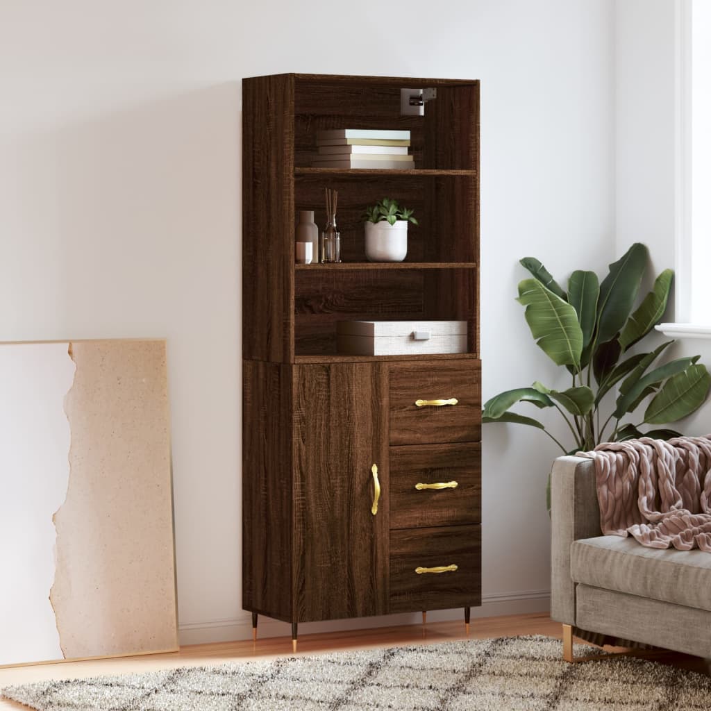 Buffet haut Chêne marron 69,5x34x180 cm Bois d'ingénierie Buffets & bahuts vidaXL