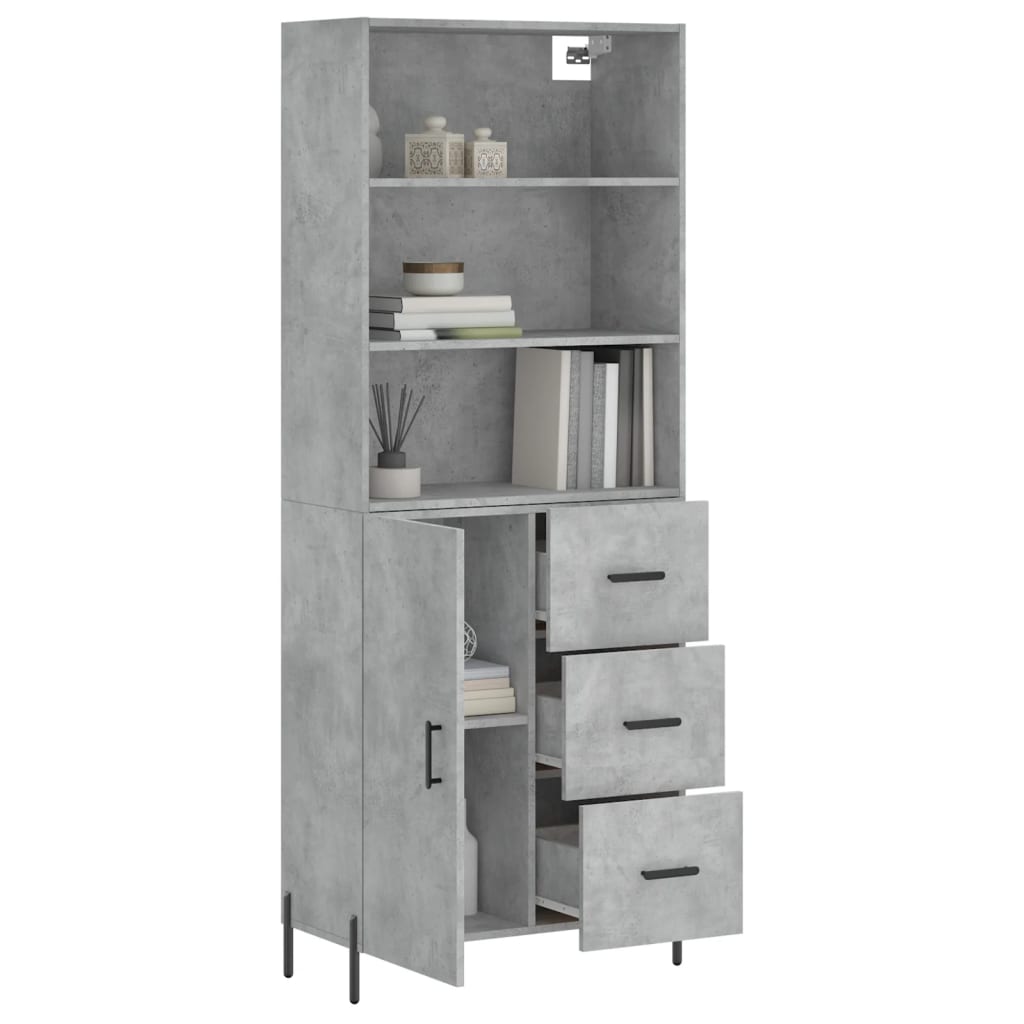 Buffet haut Gris béton 69,5x34x180 cm Bois d'ingénierie - XIOS