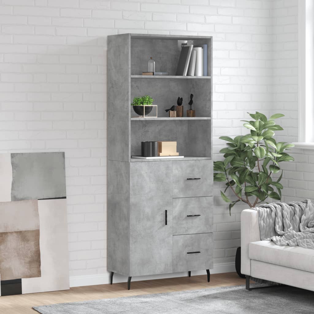 Buffet haut Gris béton 69,5x34x180 cm Bois d'ingénierie - XIOS