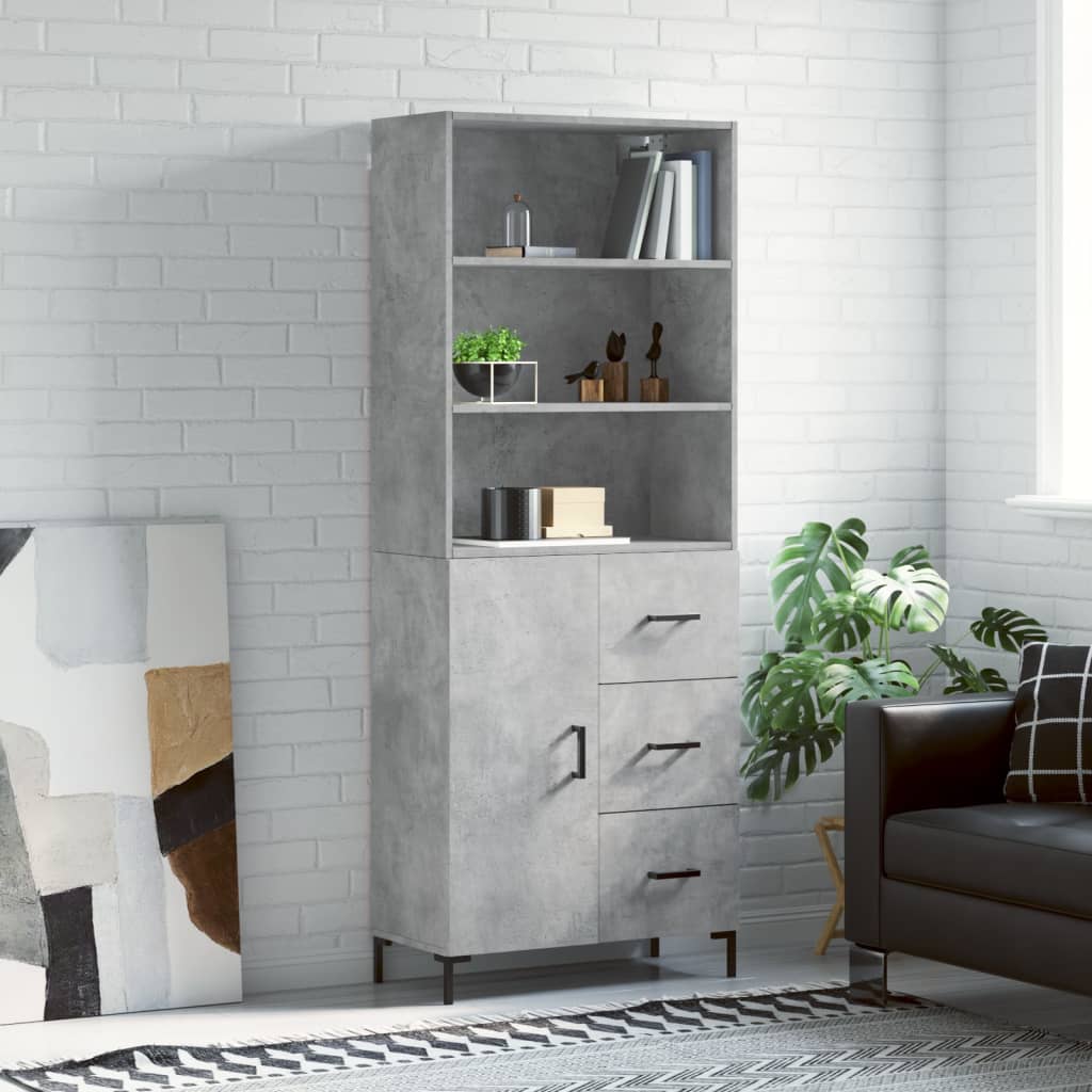 Buffet haut Gris béton 69,5x34x180 cm Bois d'ingénierie - XIOS