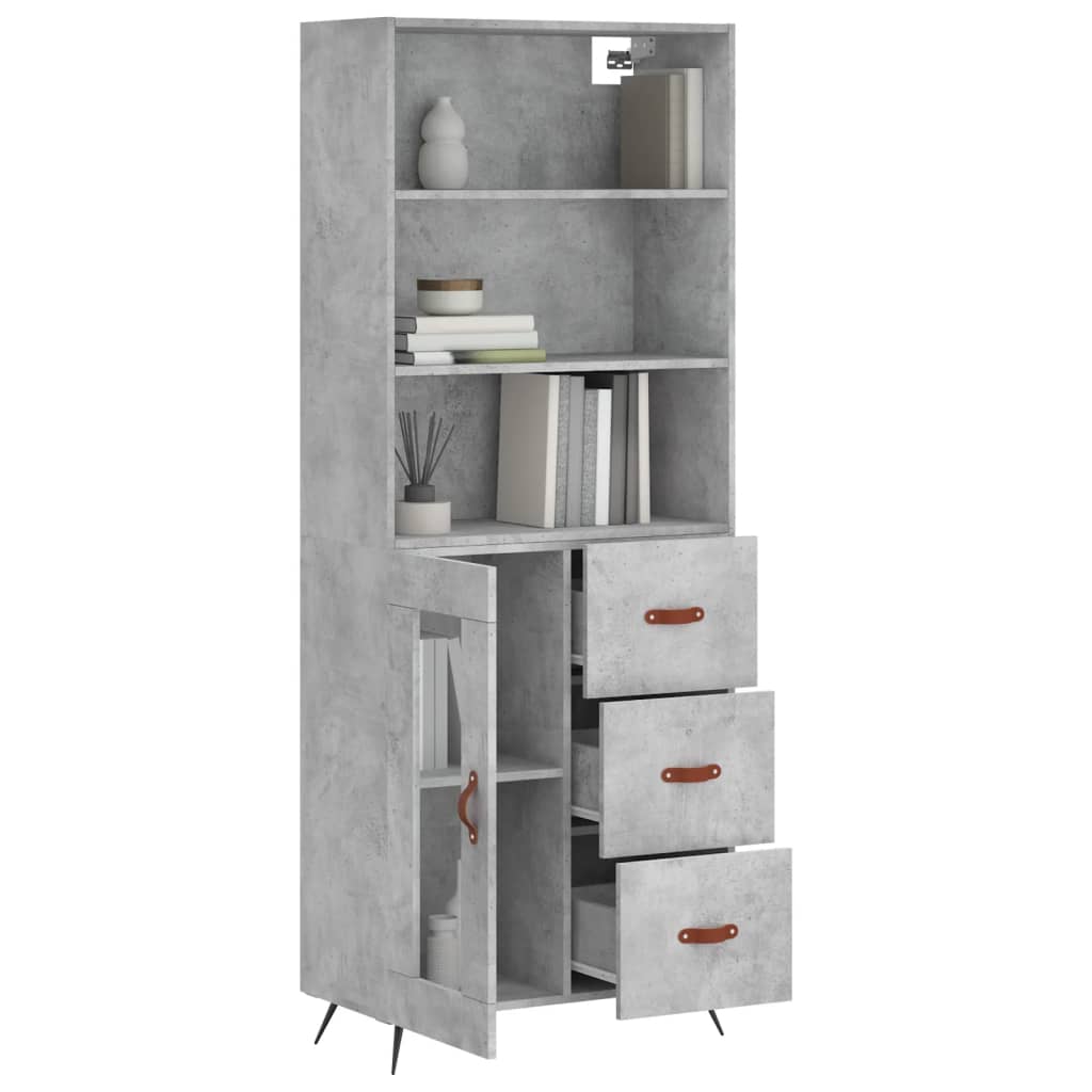Buffet haut Gris béton 69,5x34x180 cm Bois d'ingénierie - XIOS