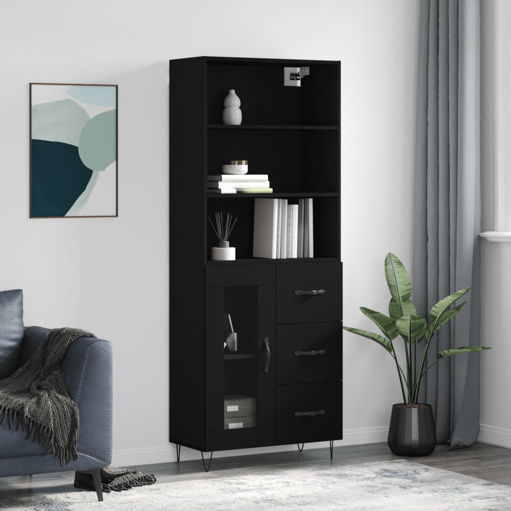 Buffet haut Noir 69,5x34x180 cm Bois d'ingénierie - XIOS