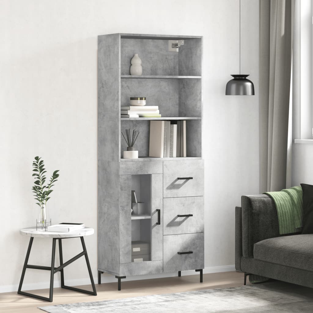 Buffet haut Gris béton 69,5x34x180 cm Bois d'ingénierie - XIOS