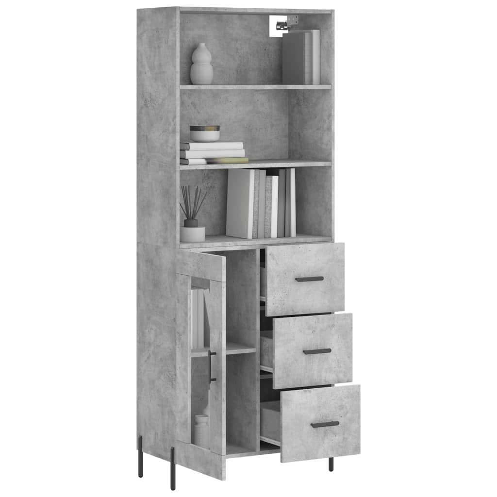 Buffet haut Gris béton 69,5x34x180 cm Bois d'ingénierie - XIOS