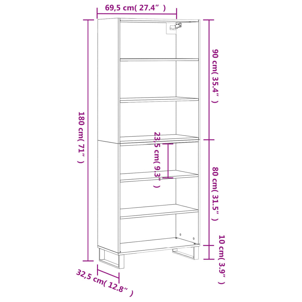 Buffet gris béton 69,5x32,5x180 cm bois d'ingénierie - XIOS
