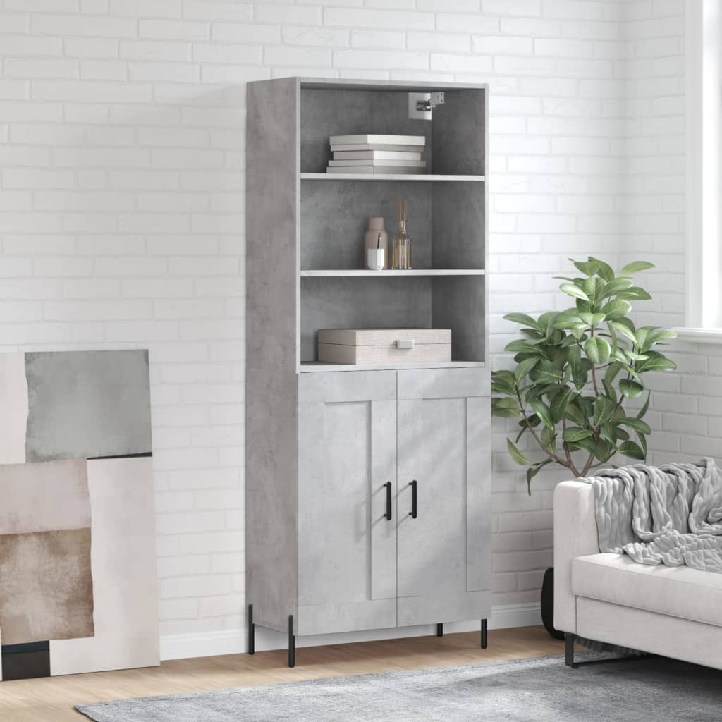 Buffet haut Gris béton 69,5x34x180 cm Bois d'ingénierie - XIOS