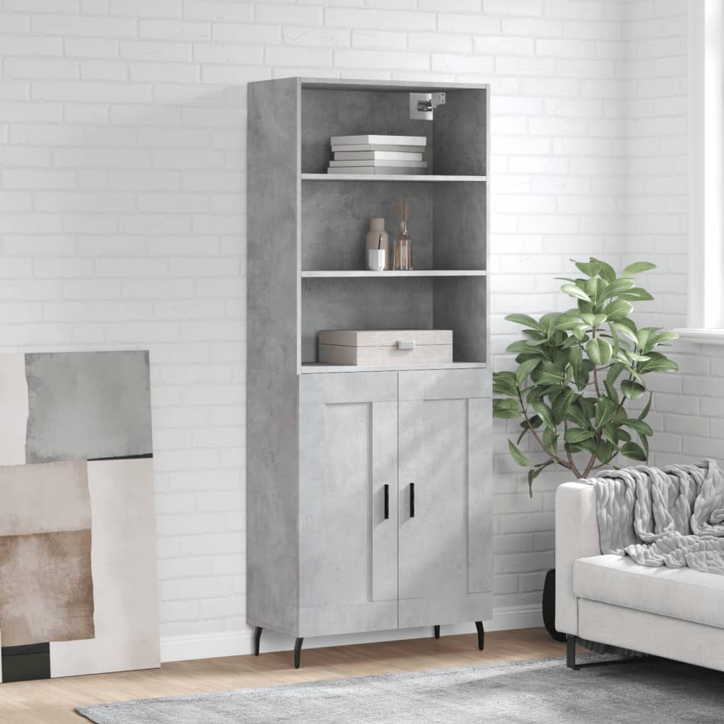Buffet haut Gris béton 69,5x34x180 cm Bois d'ingénierie - XIOS