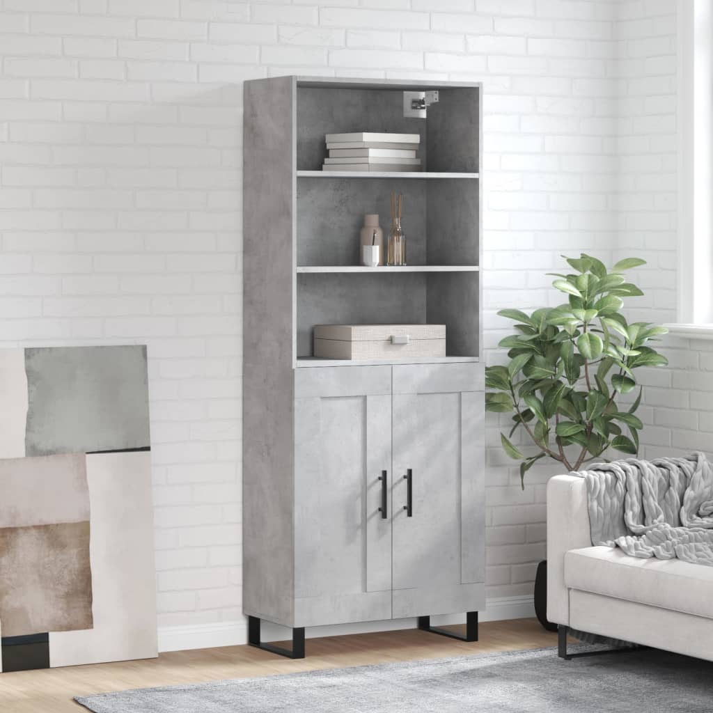 Buffet haut Gris béton 69,5x34x180 cm Bois d'ingénierie - XIOS