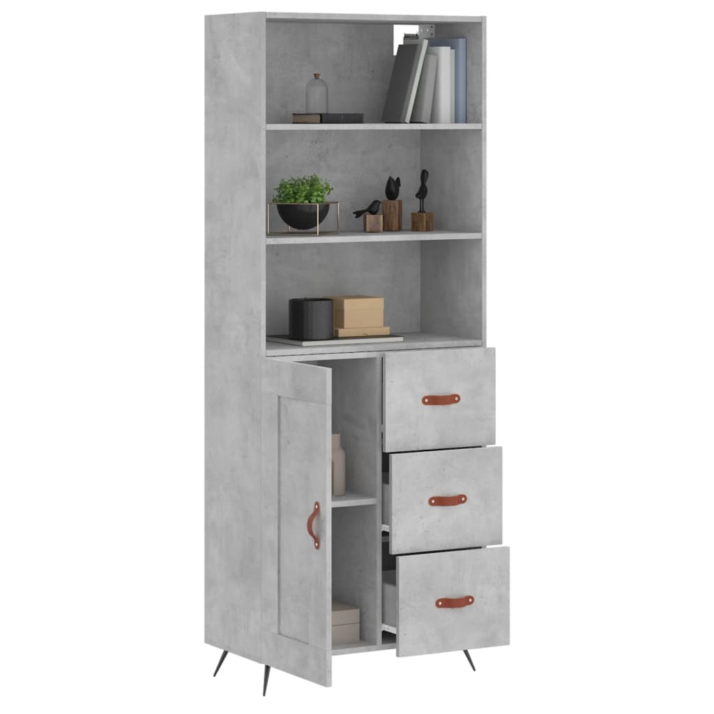 Buffet haut Gris béton 69,5x34x180 cm Bois d'ingénierie - XIOS