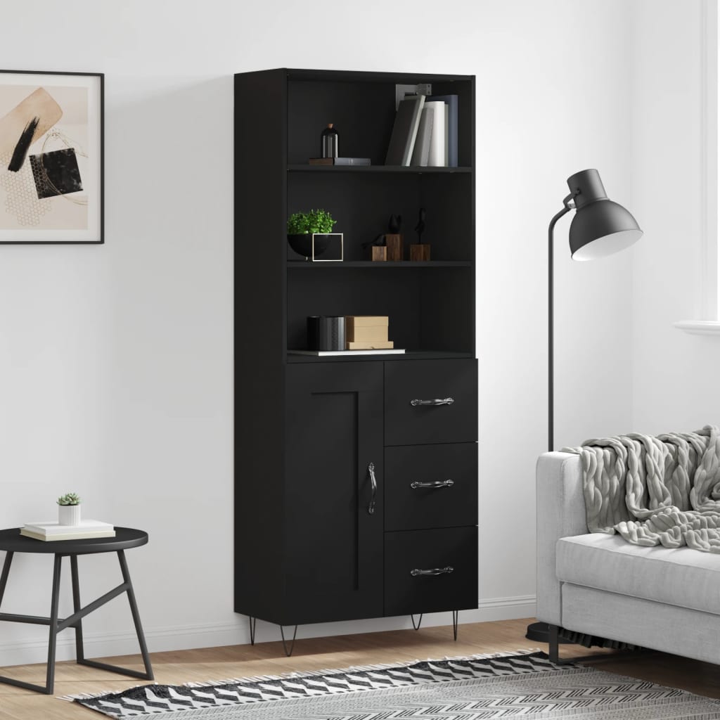Buffet haut Noir 69,5x34x180 cm Bois d'ingénierie - XIOS