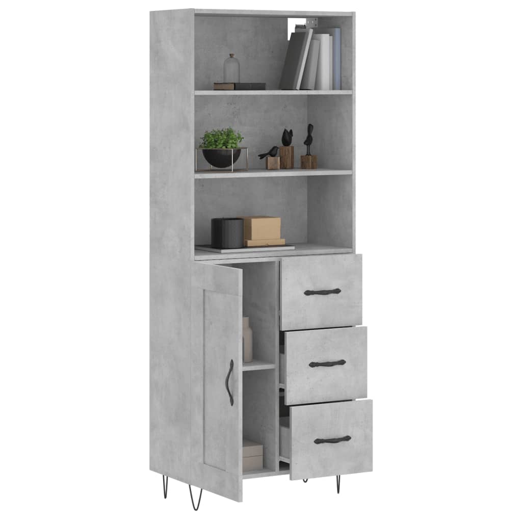 Buffet haut Gris béton 69,5x34x180 cm Bois d'ingénierie - XIOS