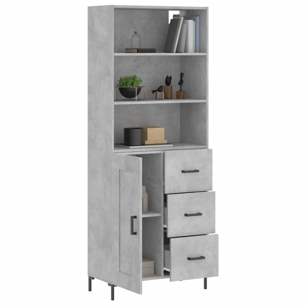Buffet haut Gris béton 69,5x34x180 cm Bois d'ingénierie - XIOS
