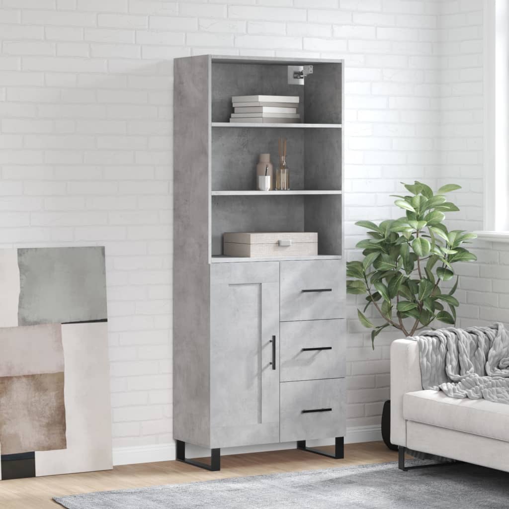 Buffet haut Gris béton 69,5x34x180 cm Bois d'ingénierie - XIOS