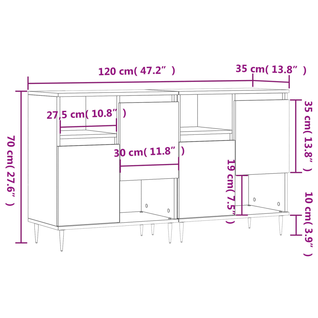 Buffets 2 pcs blanc bois d'ingénierie - XIOS