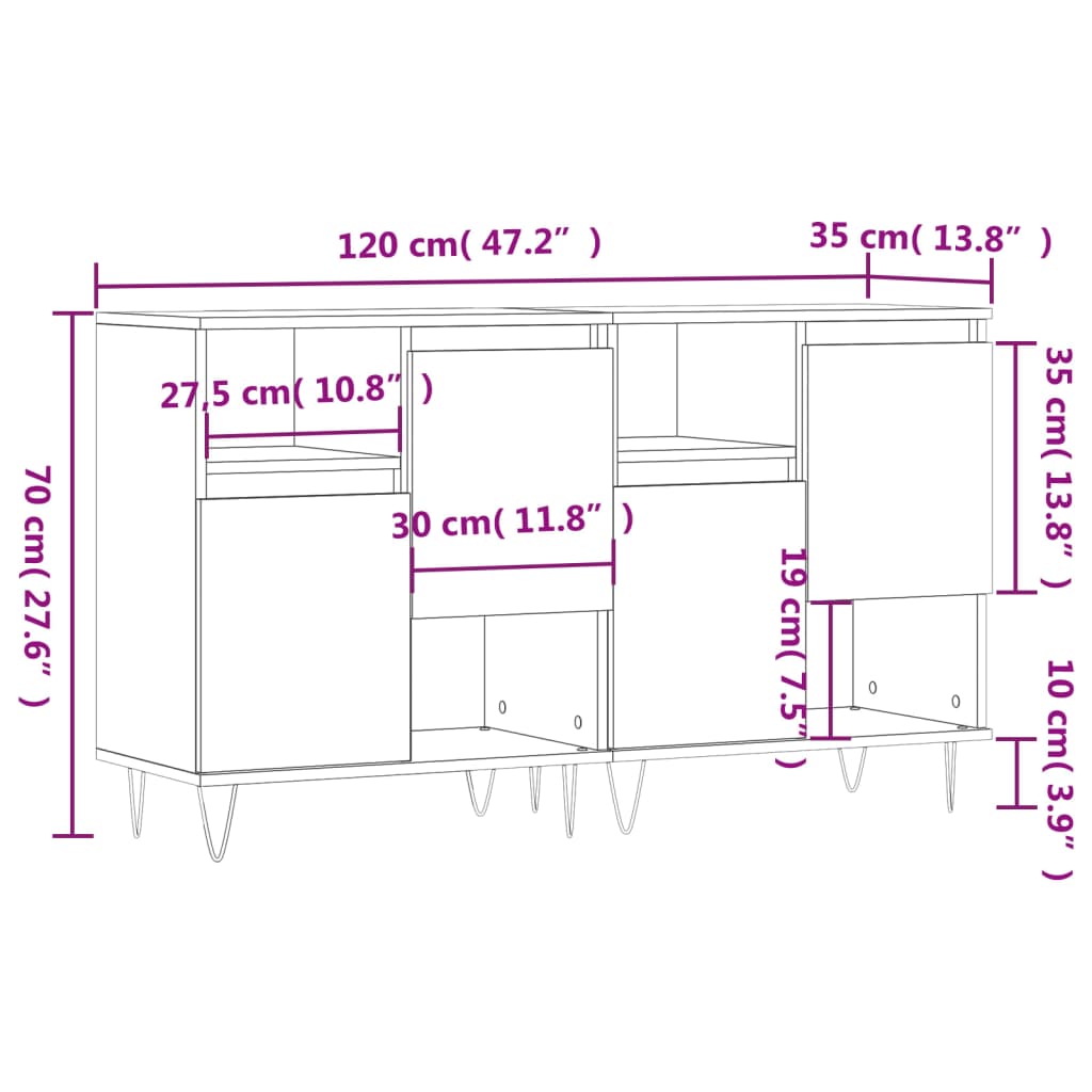 Buffets 2 pcs blanc bois d'ingénierie - XIOS