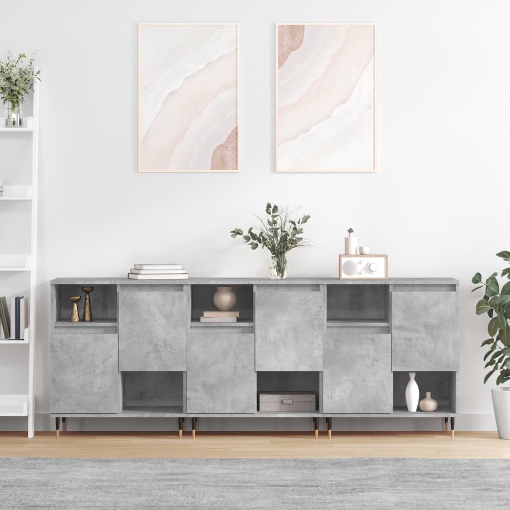 Buffets 3 pcs gris béton bois d'ingénierie - XIOS