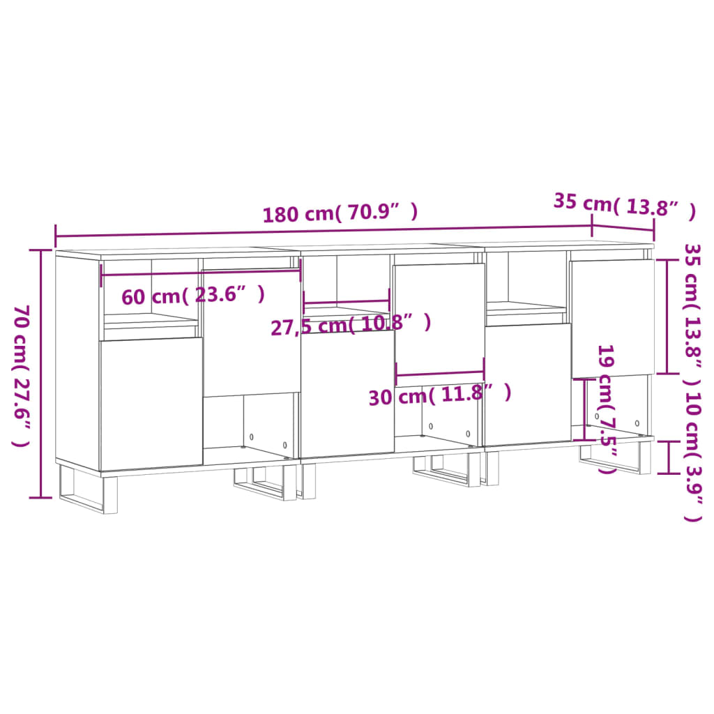 Buffets 3 pcs Chêne fumé Bois d'ingénierie Buffets & bahuts vidaXL