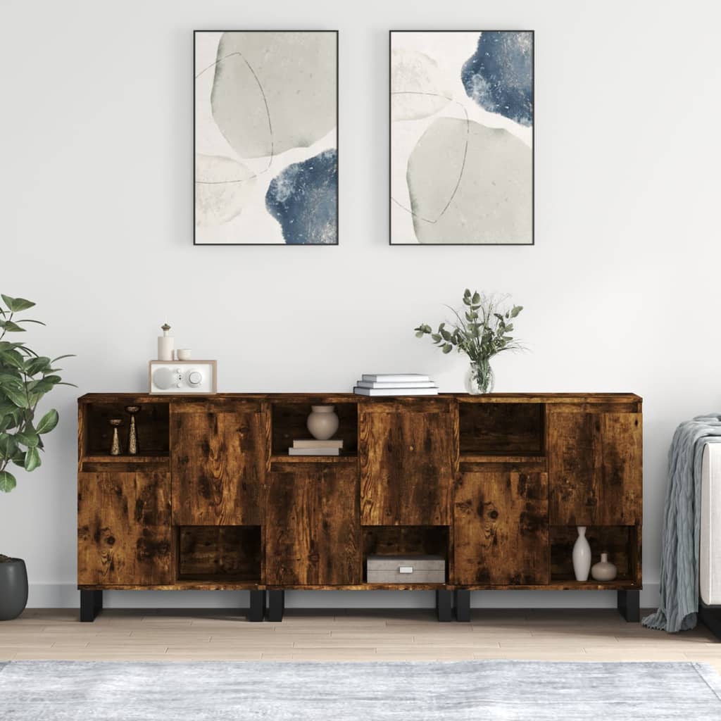 Buffets 3 pcs Chêne fumé Bois d'ingénierie Buffets & bahuts vidaXL