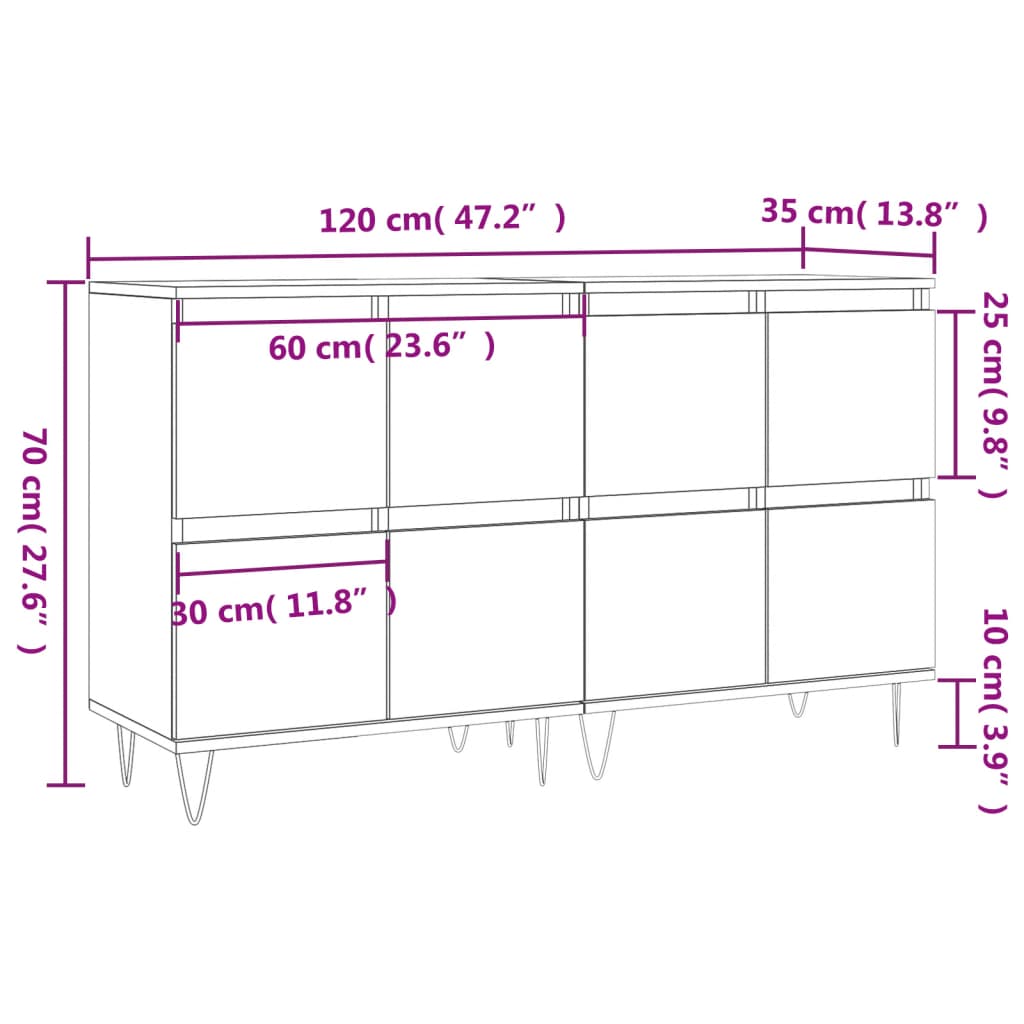 Buffets 2 pcs blanc bois d'ingénierie - XIOS