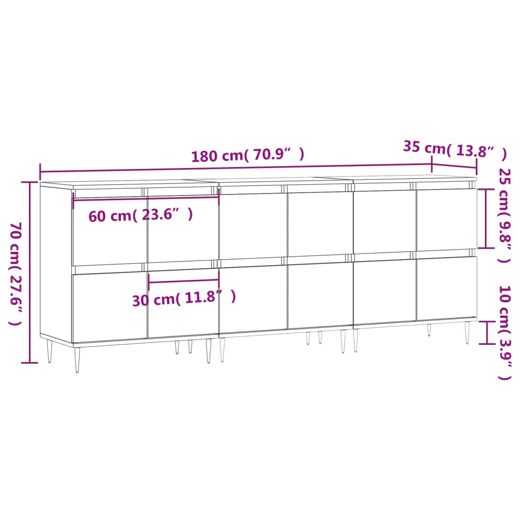 Buffets 3 pcs gris béton bois d'ingénierie - XIOS