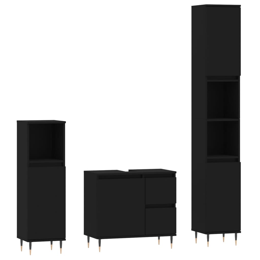 Ensemble de meubles salle de bain 3 pcs noir bois d'ingénierie Ensembles de mobilier pour salles de bains vidaXL