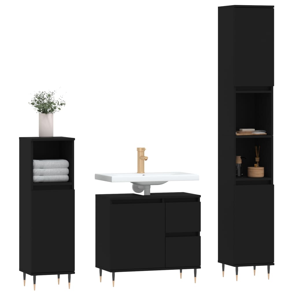 Ensemble de meubles salle de bain 3 pcs noir bois d'ingénierie Ensembles de mobilier pour salles de bains vidaXL