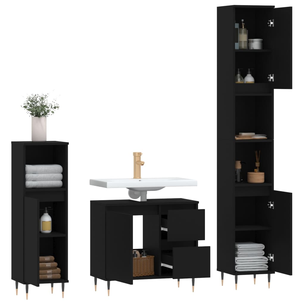 Ensemble de meubles salle de bain 3 pcs noir bois d'ingénierie Ensembles de mobilier pour salles de bains vidaXL
