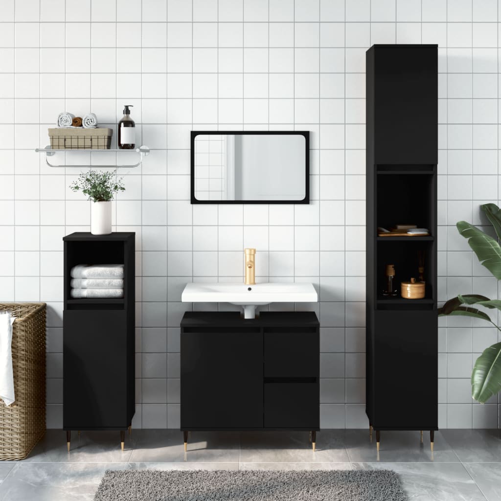 Ensemble de meubles salle de bain 3 pcs noir bois d'ingénierie Ensembles de mobilier pour salles de bains vidaXL