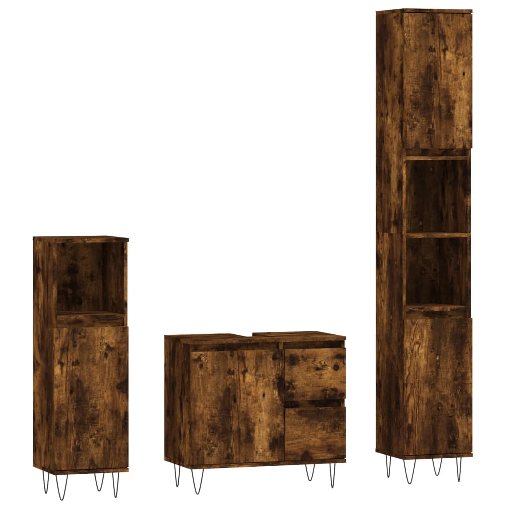 Ensemble de meubles de salle de bain 3 pcs Chêne fumé Ensembles de mobilier pour salles de bains vidaXL