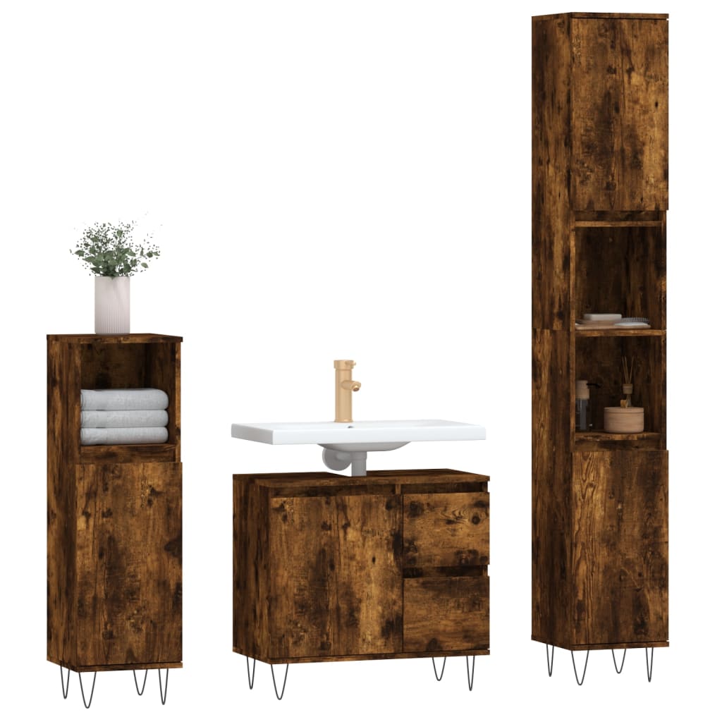Ensemble de meubles de salle de bain 3 pcs Chêne fumé Ensembles de mobilier pour salles de bains vidaXL