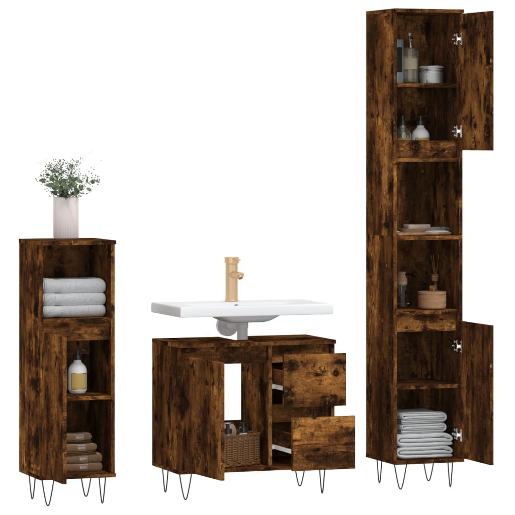 Ensemble de meubles de salle de bain 3 pcs Chêne fumé Ensembles de mobilier pour salles de bains vidaXL