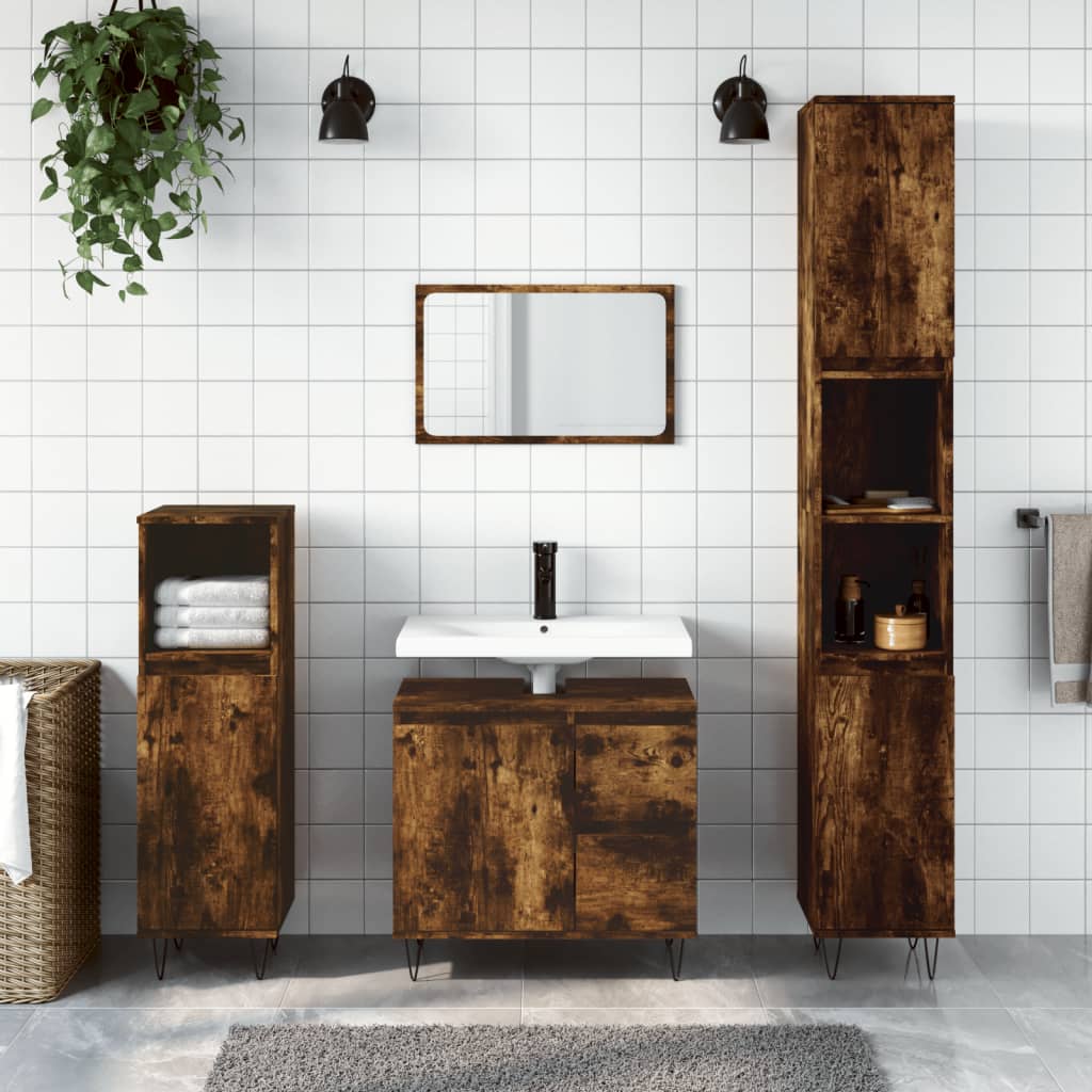 Ensemble de meubles de salle de bain 3 pcs Chêne fumé Ensembles de mobilier pour salles de bains vidaXL