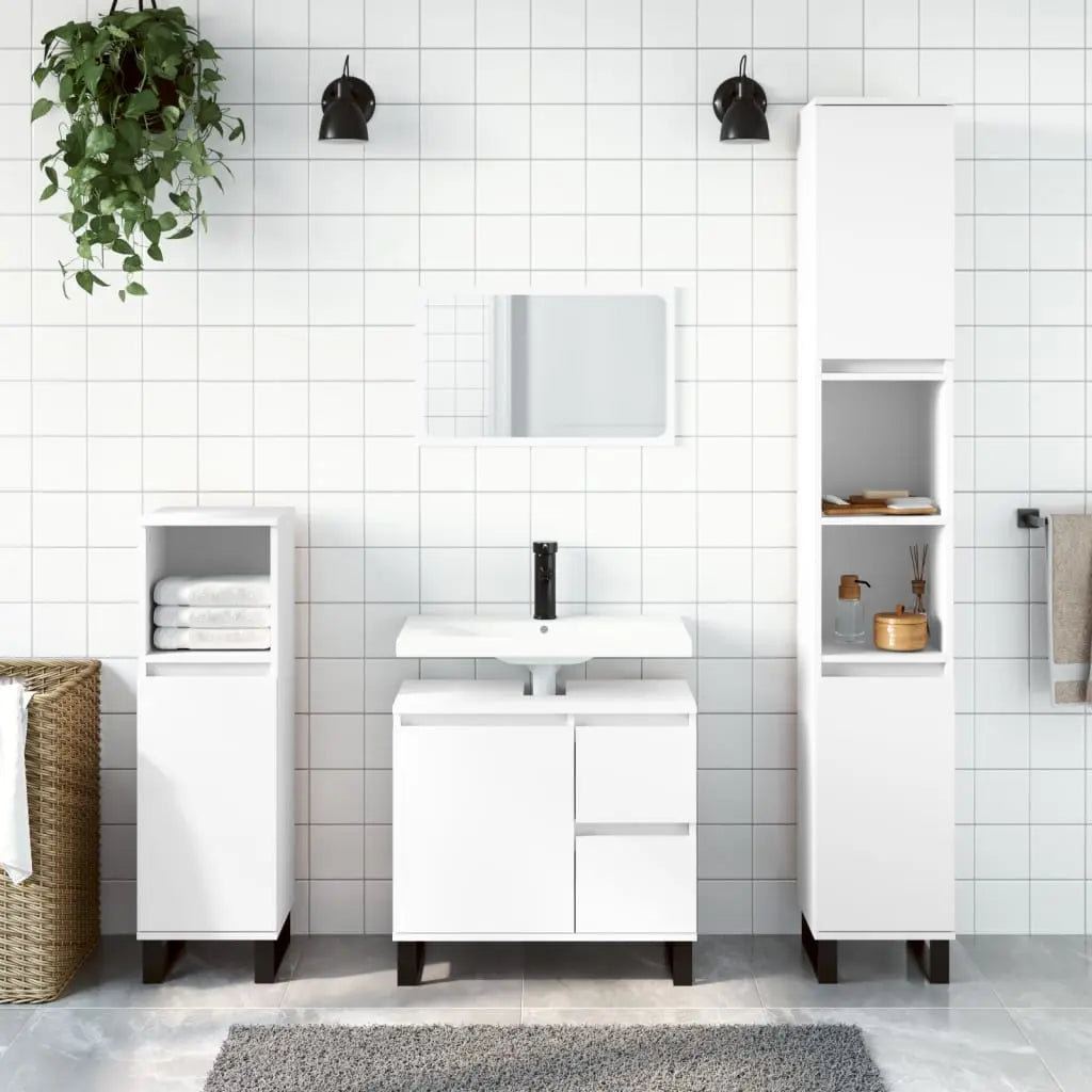 Ensemble de meubles salle de bain 3 pcs blanc bois d’ingénierie - XIOS