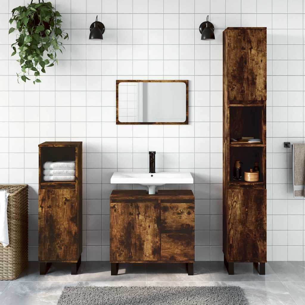 Ensemble de meubles de salle de bain 3 pcs Chêne fumé