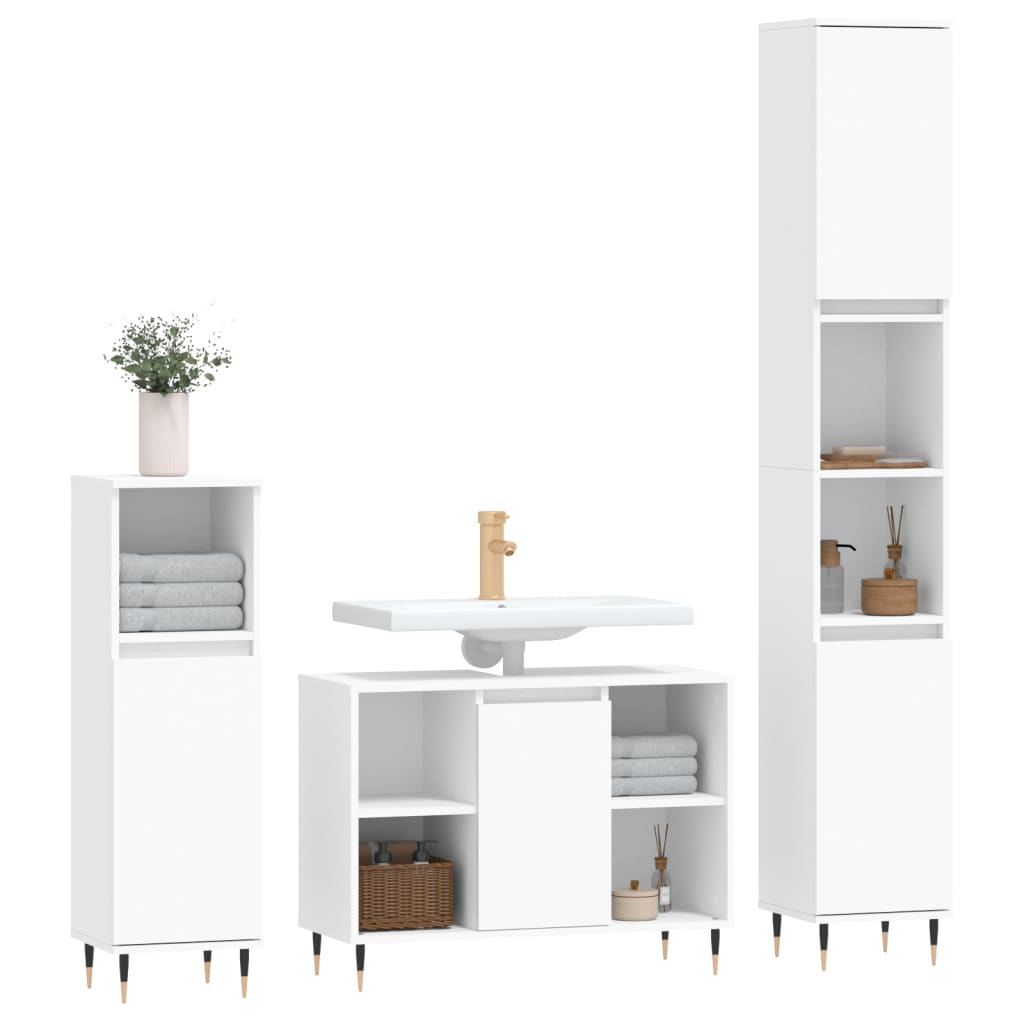 Ensemble de meubles salle de bain 3 pcs blanc bois d'ingénierie Ensembles de mobilier pour salles de bains vidaXL