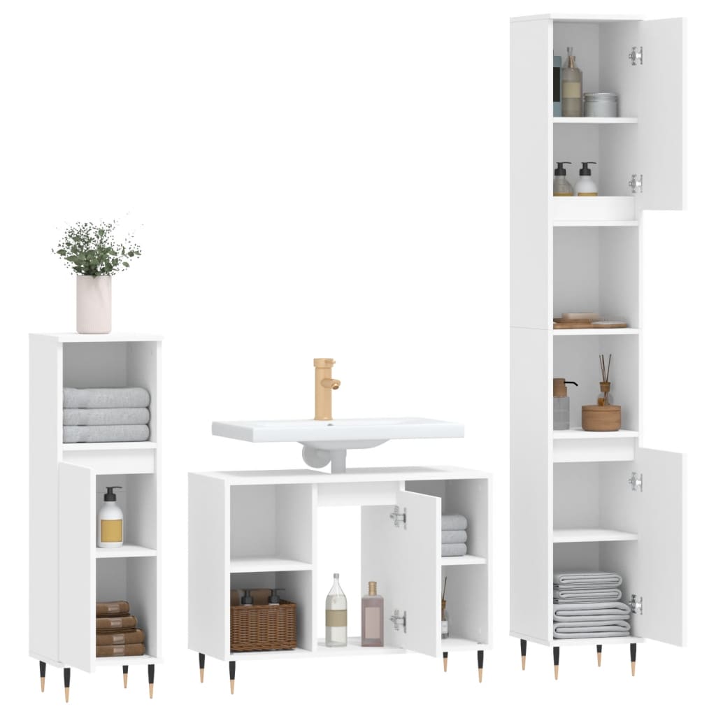 Ensemble de meubles salle de bain 3 pcs blanc bois d'ingénierie Ensembles de mobilier pour salles de bains vidaXL
