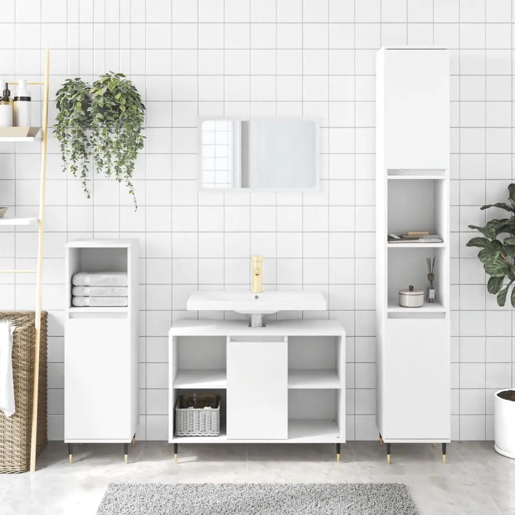 Ensemble de meubles salle de bain 3 pcs blanc bois d’ingénierie - XIOS