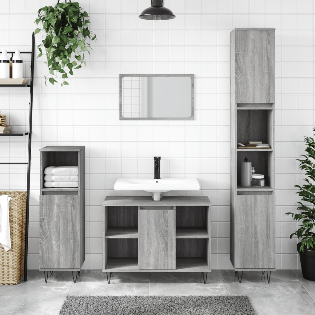 Ensemble de meubles de salle de bain 3 pcs Sonoma gris Ensembles de mobilier pour salles de bains vidaXL
