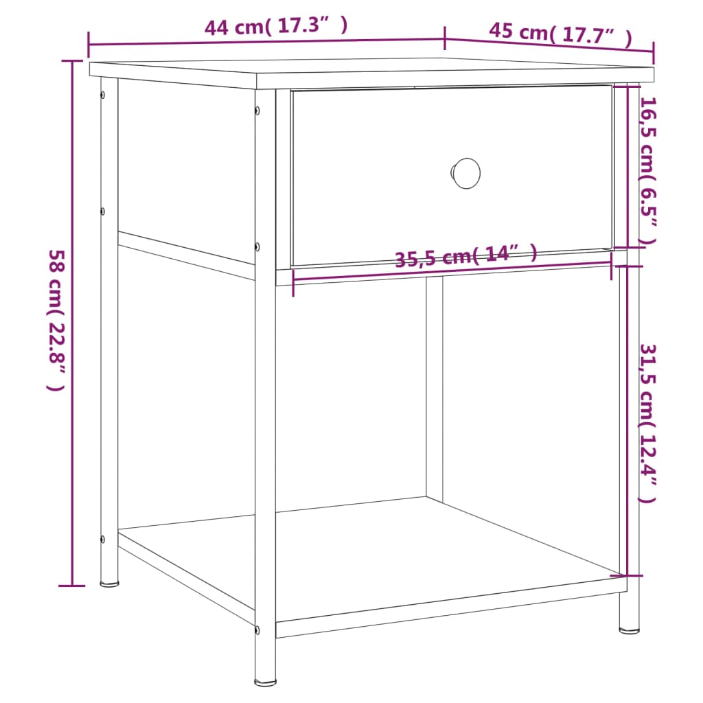 Table de chevet sonoma gris 44x45x58 cm bois d'ingénierie - XIOS