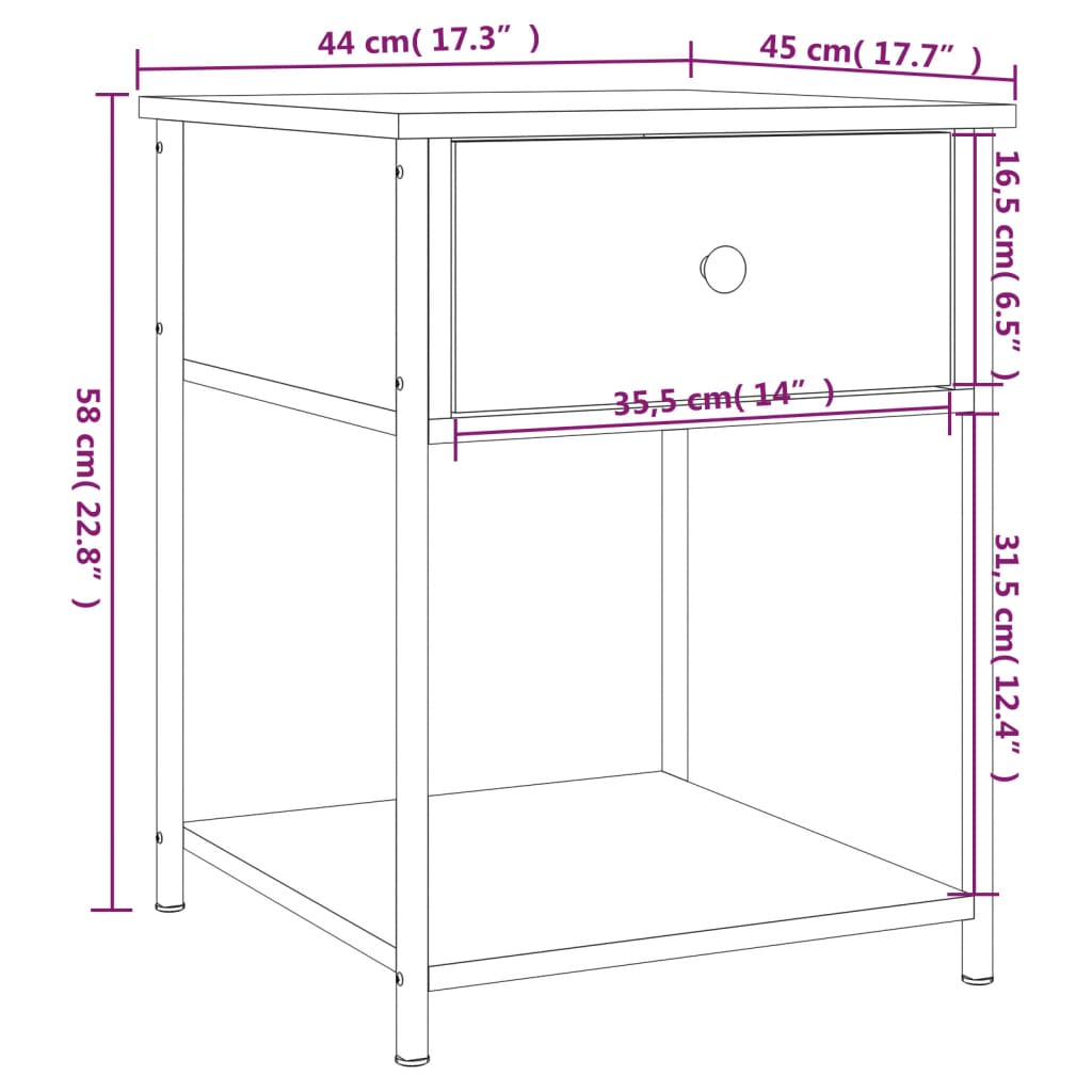 Table de chevet chêne marron 44x45x58 cm bois d'ingénierie - XIOS