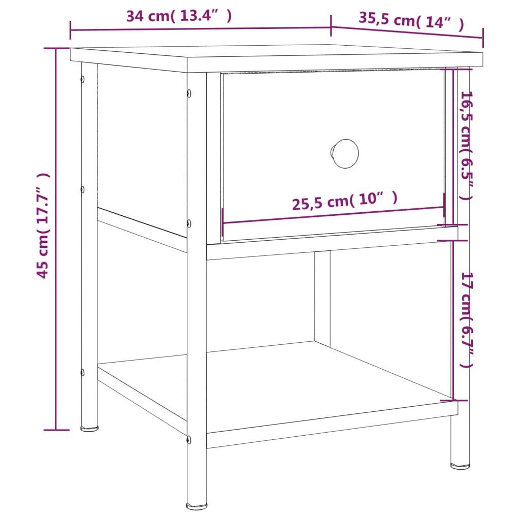 Table de chevet noir 34x35,5x45 cm bois d’ingénierie - XIOS