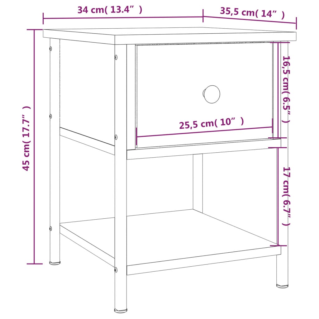Table de chevet chêne fumé 34x35,5x45 cm bois d'ingénierie - XIOS