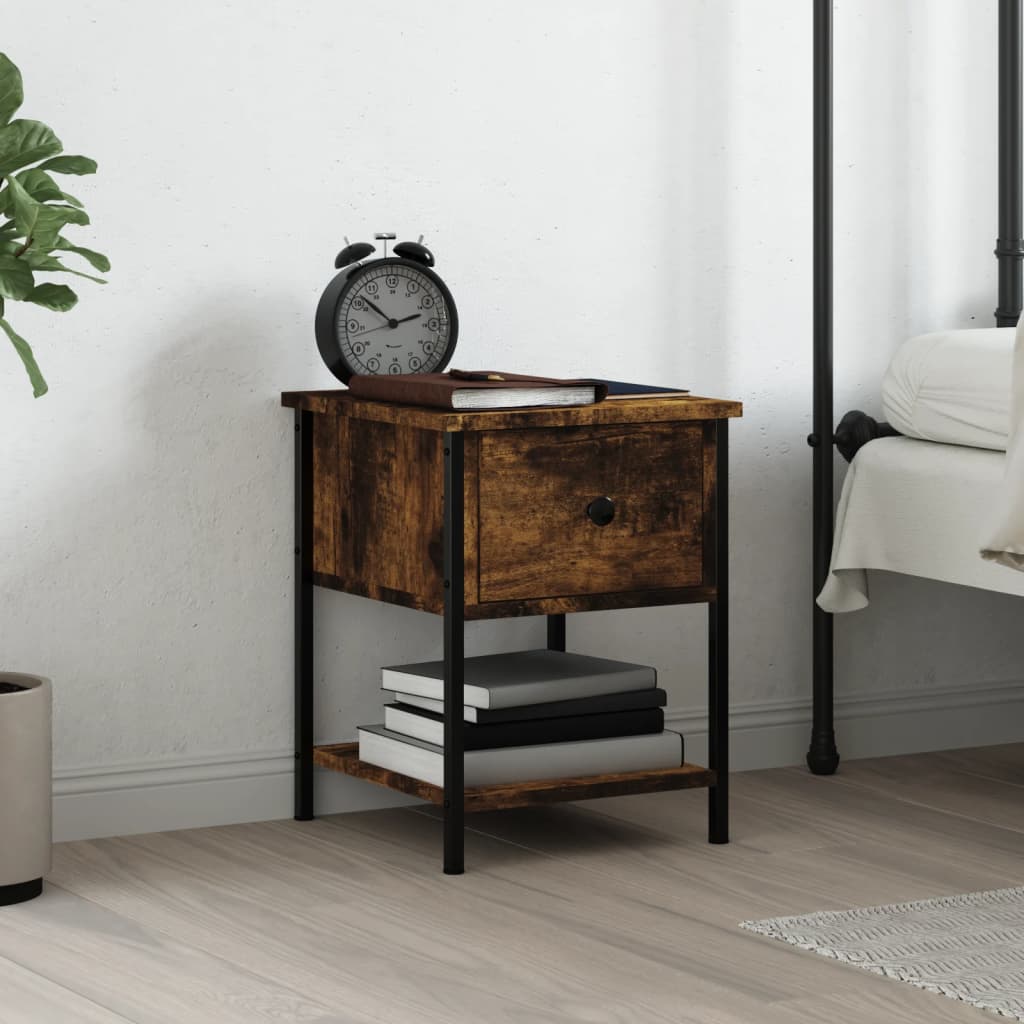 Table de chevet chêne fumé 34x35,5x45 cm bois d'ingénierie - XIOS