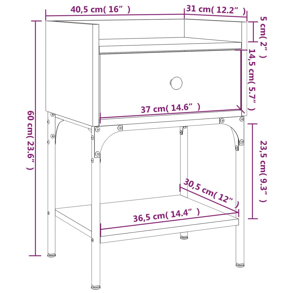 Table de chevet chêne fumé 40,5x31x60 cm bois d'ingénierie - XIOS