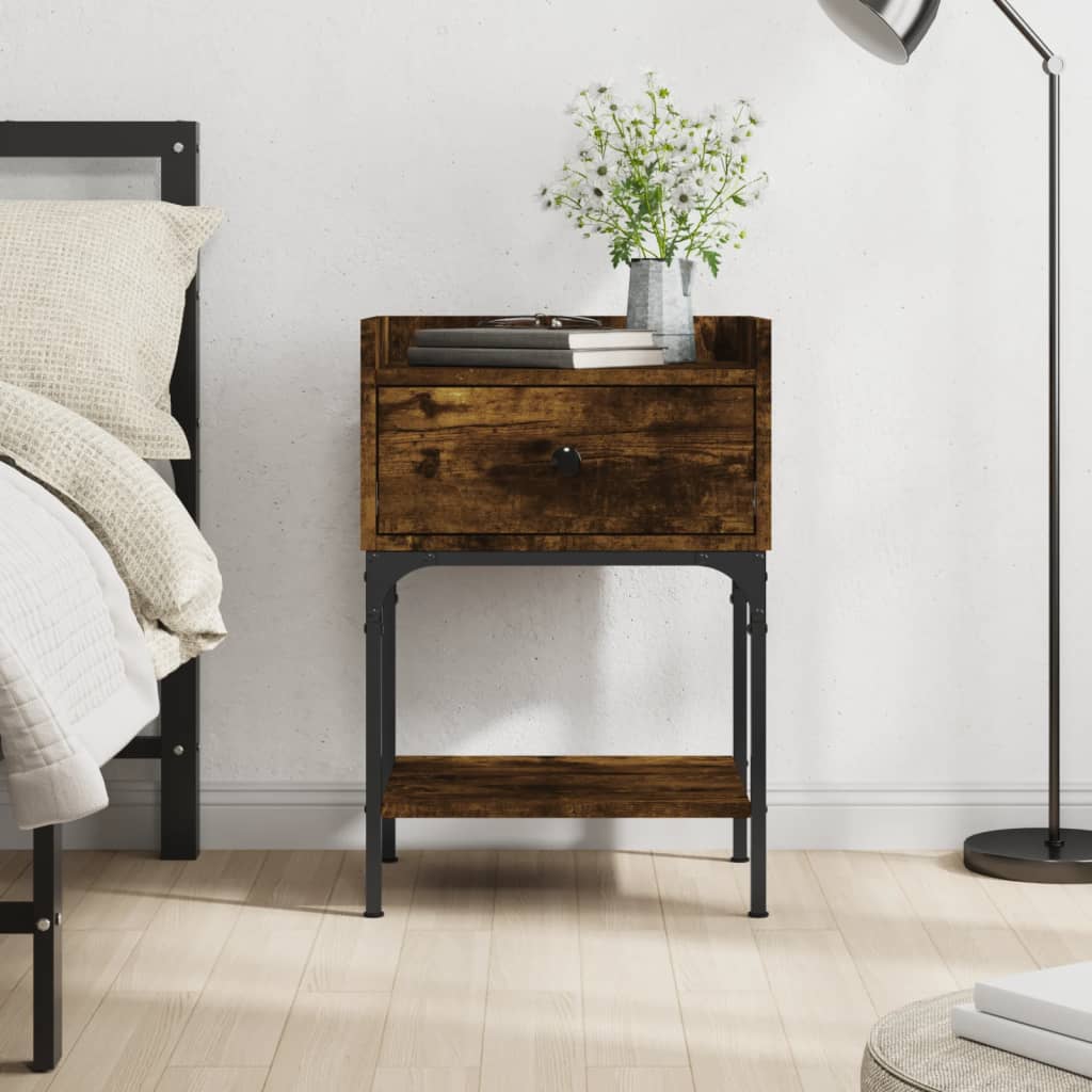 Table de chevet chêne fumé 40,5x31x60 cm bois d'ingénierie - XIOS
