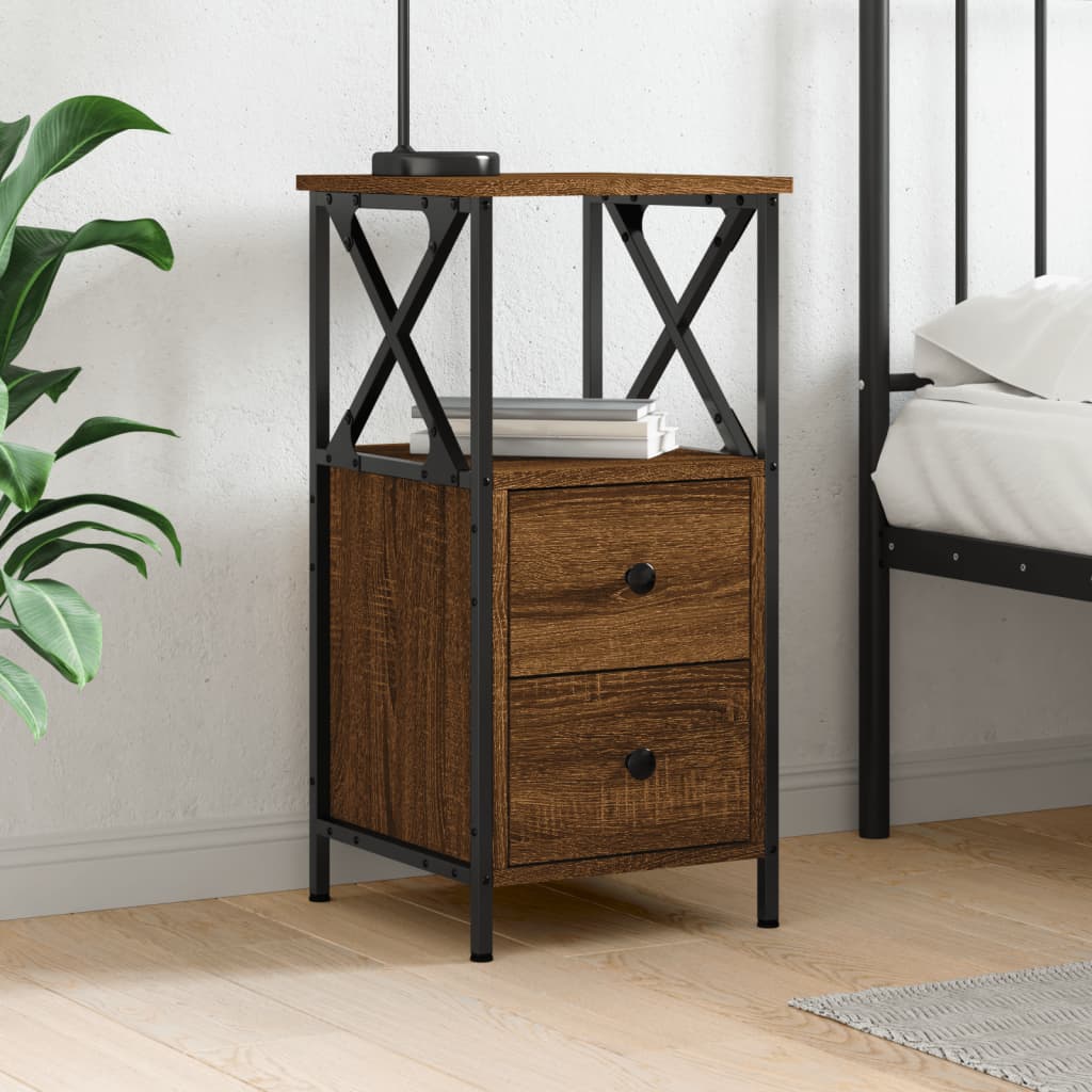 Table de chevet chêne marron 34x35,5x70 cm bois d'ingénierie - XIOS